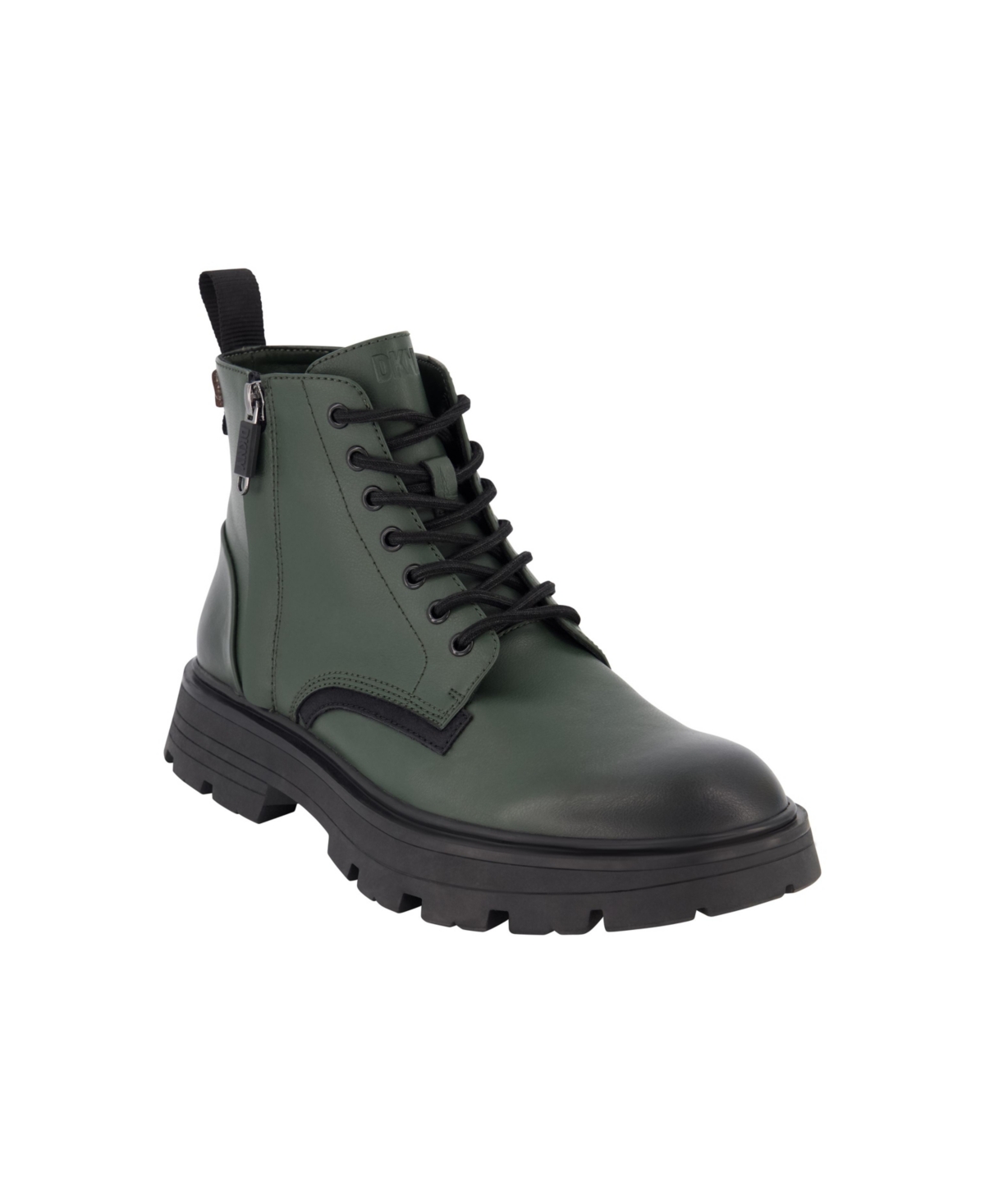Shop Dkny Men's Side Zip Lace Up Rubber Sole Work Boots In Green
