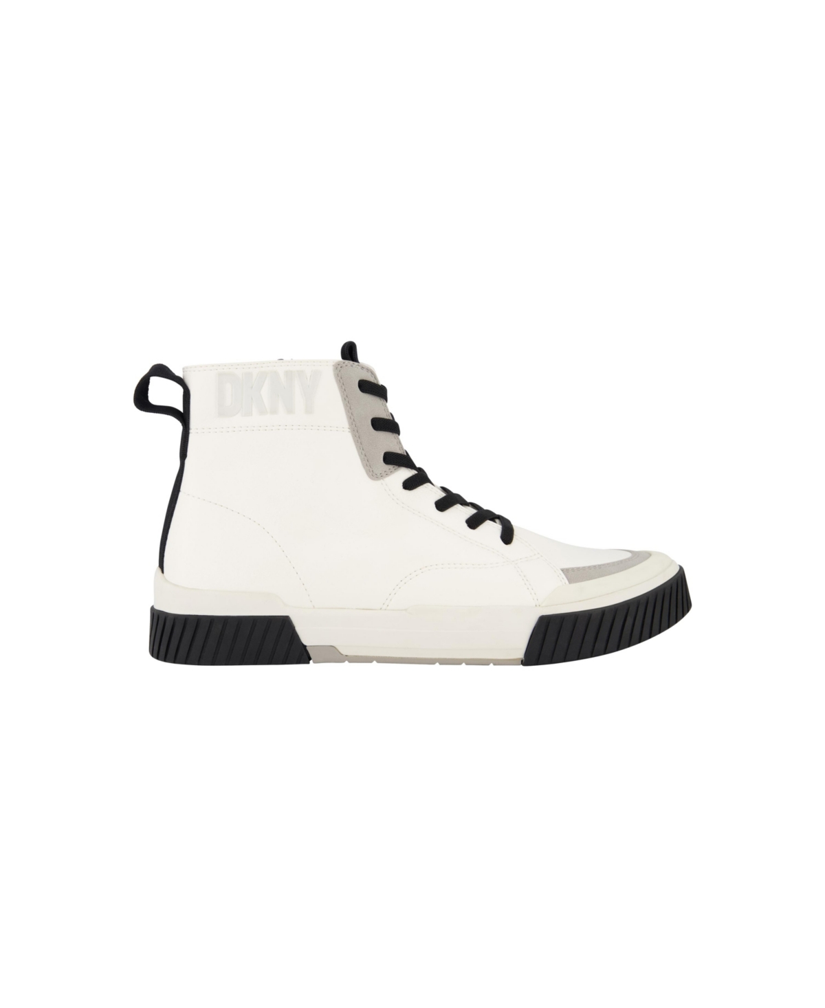Dkny Men's Side Zip Hi Top Two Tone Branded Sole Logo Sneakers