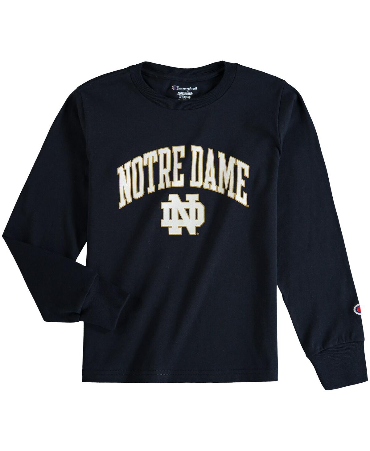 Champion Kids' Big Boys  Navy Notre Dame Fighting Irish Arch Logo Long Sleeve T-shirt