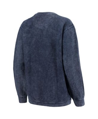 Women's Navy Distressed Michigan Wolverines Comfy Cord Vintage-Like Wash Basic Arch Pullover Sweatshirt