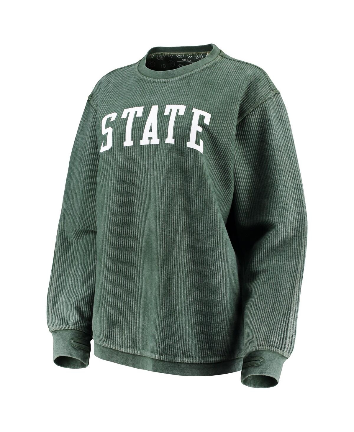 PRESSBOX WOMEN'S PRESSBOX GREEN DISTRESSED MICHIGAN STATE SPARTANS COMFY CORD VINTAGE-LIKE WASH BASIC ARCH PU 