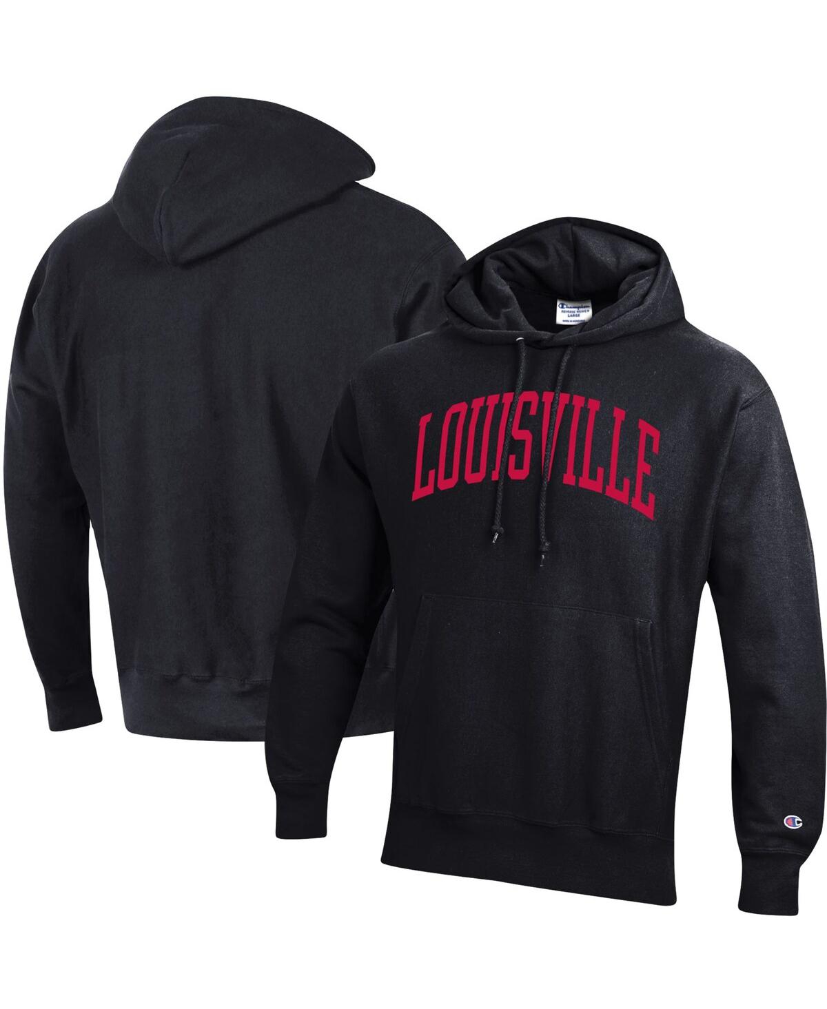 Shop Champion Men's  Black Louisville Cardinals Team Arch Reverse Weave Pullover Hoodie