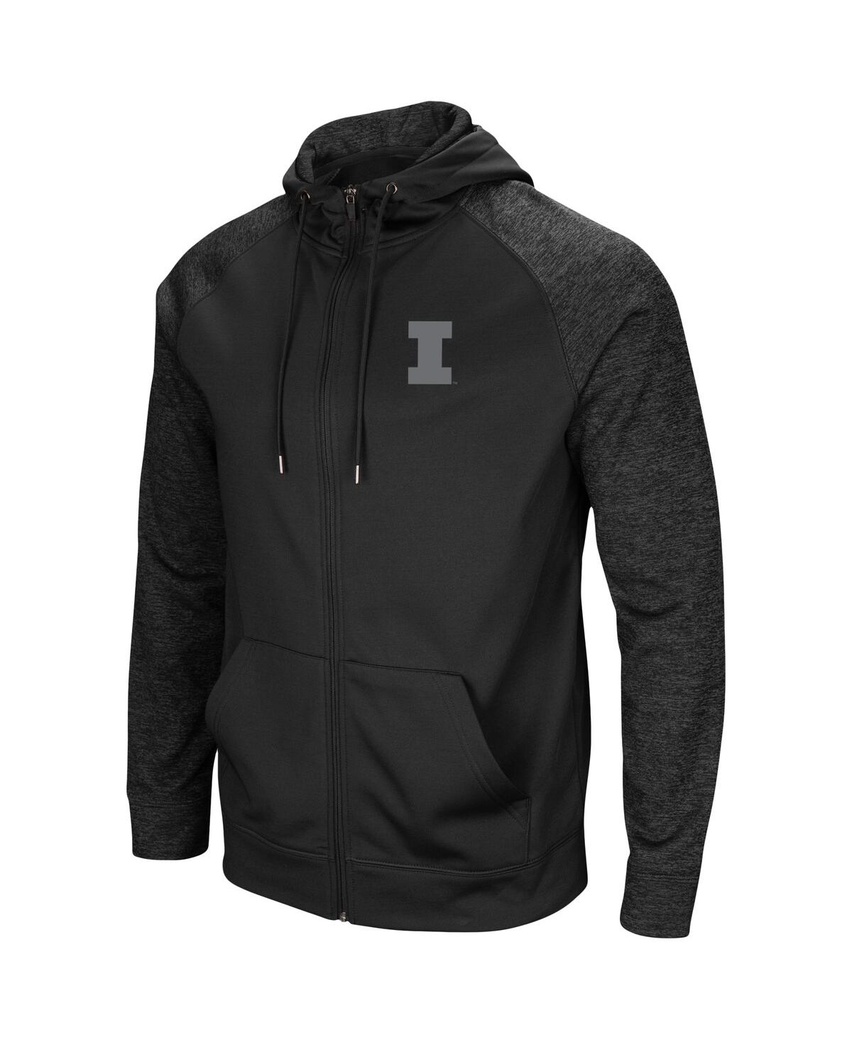 Colosseum Men's  Black Illinois Fighting Illini Blackout 3.0 Tonal Raglan Full-zip Hoodie In Black