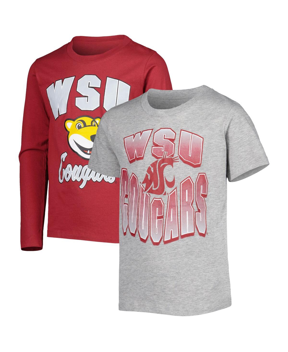 Shop Outerstuff Big Boys Crimson, Heather Gray Washington State Cougars Game Day T-shirt Combo Pack In Crimson,heather Gray