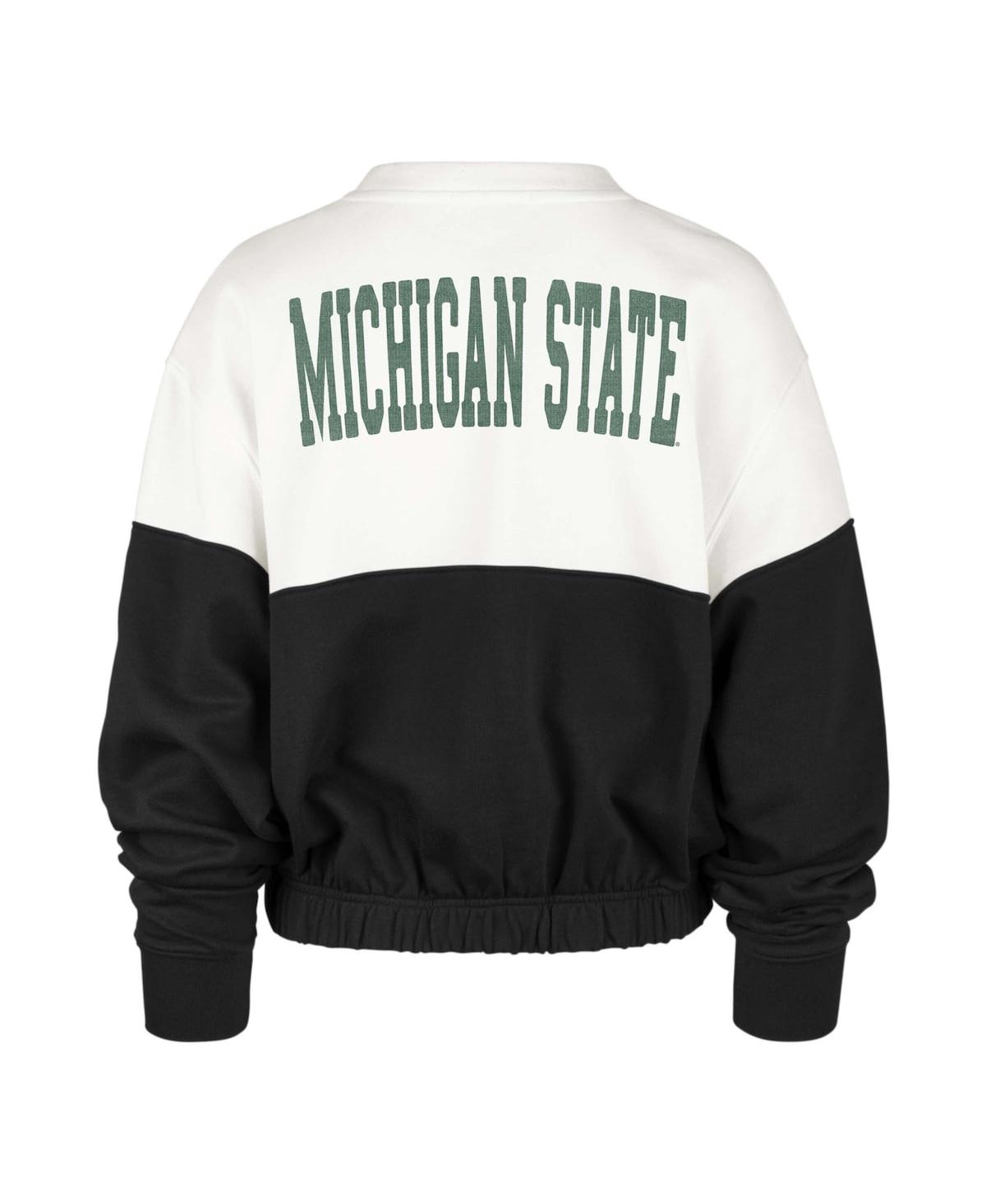 Shop 47 Brand Women's ' White, Black Distressed Michigan State Spartans Take Two Bonita Pullover Sweatshir In White,black