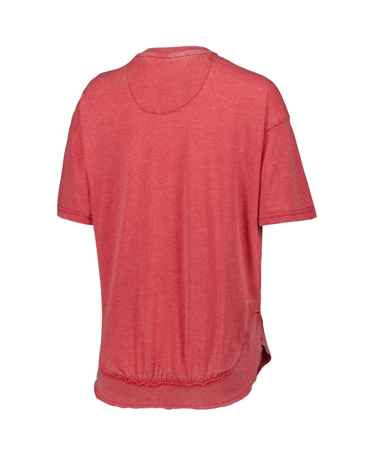 PRESSBOX WOMEN'S PRESSBOX HEATHERED RED DISTRESSED WISCONSIN BADGERS ARCH PONCHO T-SHIRT 