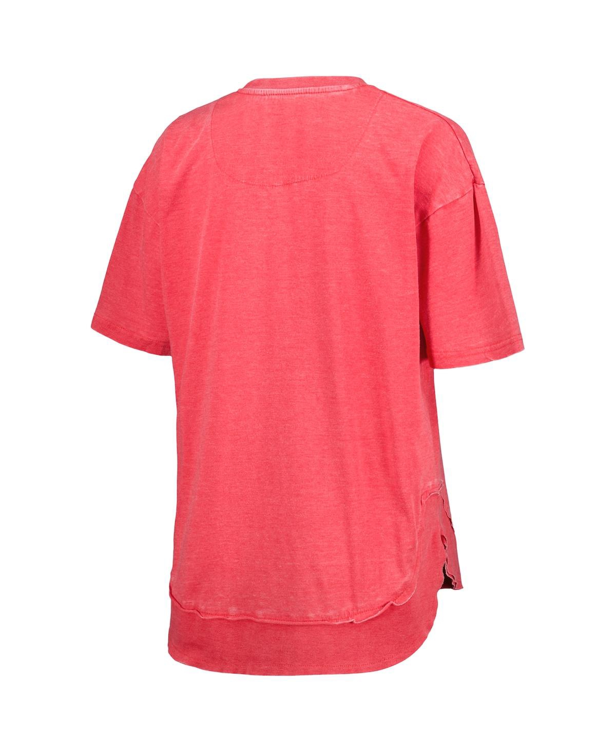 PRESSBOX WOMEN'S PRESSBOX SCARLET DISTRESSED NEBRASKA HUSKERS VINTAGE-LIKE WASH PONCHO CAPTAIN T-SHIRT 
