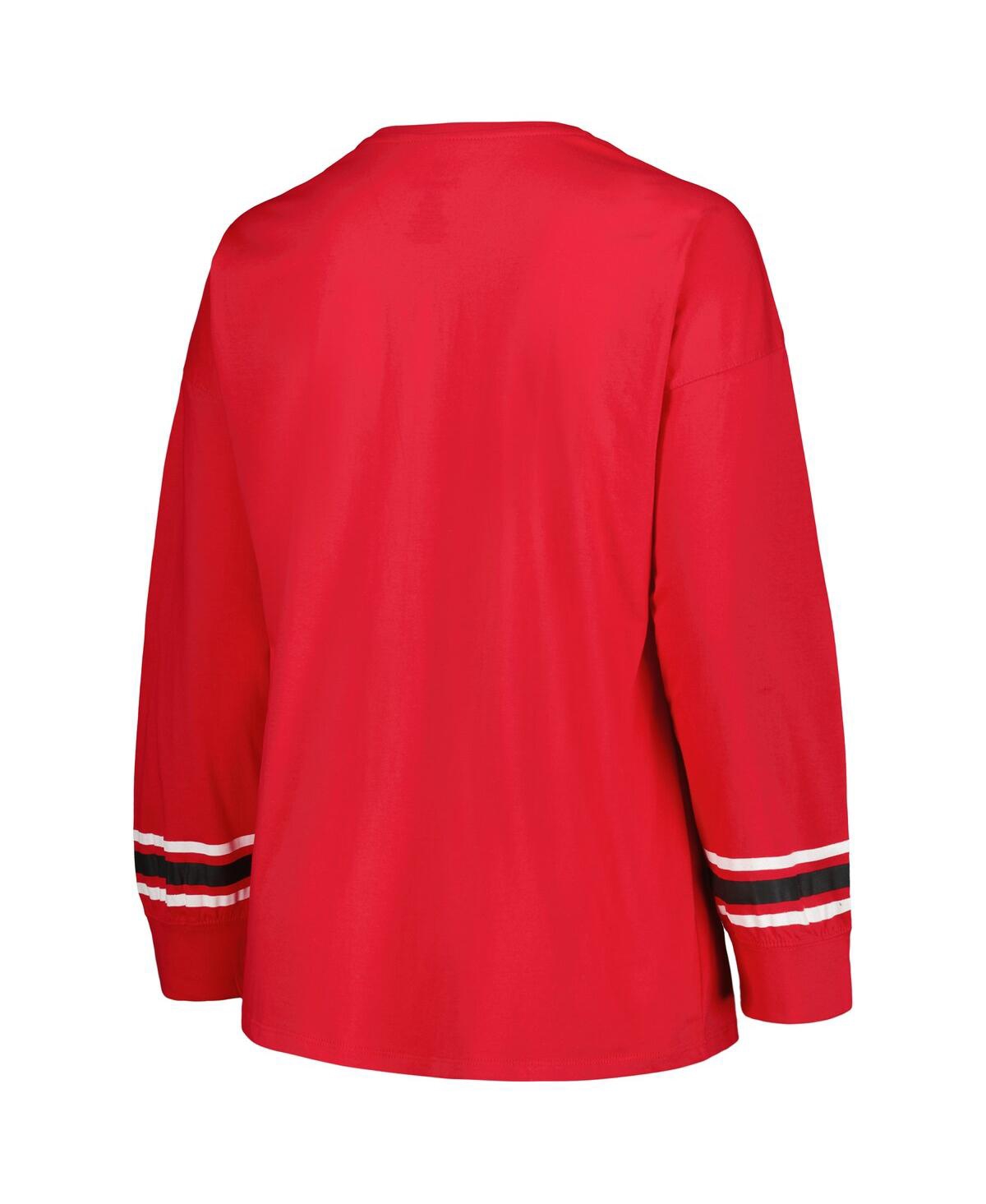 Shop Profile Women's  Red Wisconsin Badgers Plus Size Triple Script Scoop Neck Long Sleeve T-shirt