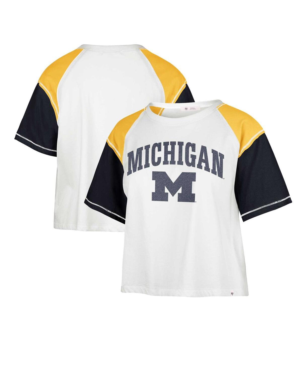 47 Brand Women's ' White Distressed Michigan Wolverines Serenity Gia Cropped T-shirt
