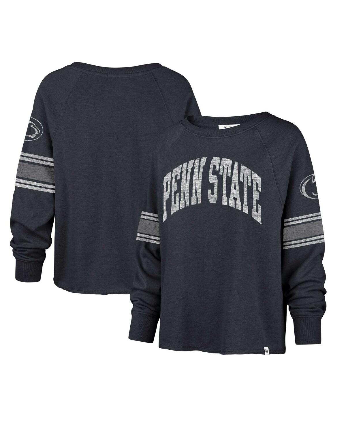 47 Brand Women's ' Navy Distressed Penn State Nittany Lions Allie Modest Raglan Long Sleeve Cropped T