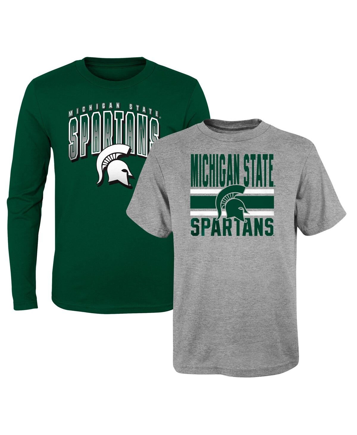 Outerstuff Babies' Preschool Boys And Girls Green, Heather Gray Michigan State Spartans Fan Wave Short And Long Sleeve In Green,heather Gray