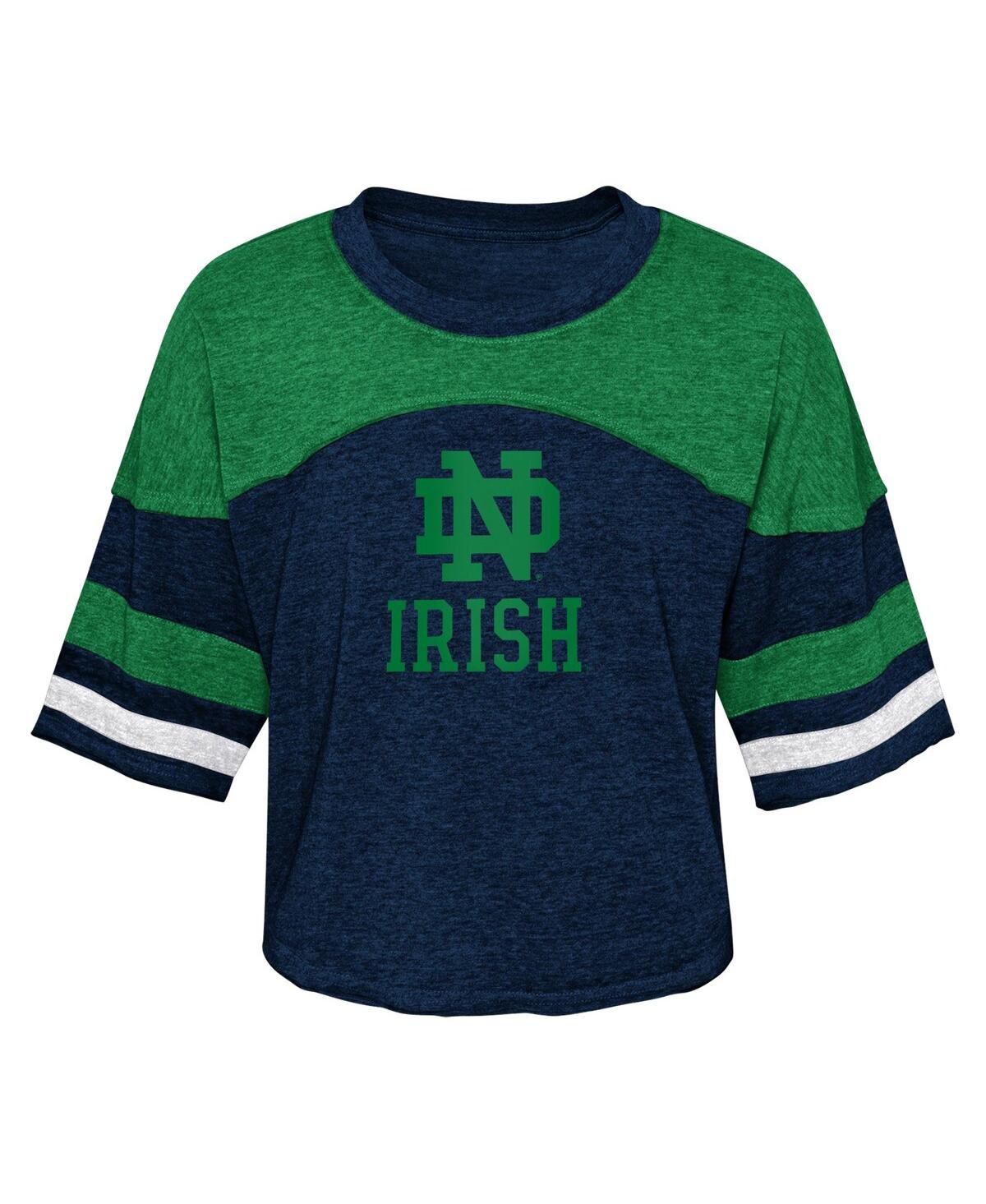 Shop Outerstuff Big Girls Navy Distressed Notre Dame Fighting Irish Sunday Friday Sleeve Stripe Jersey T-shirt