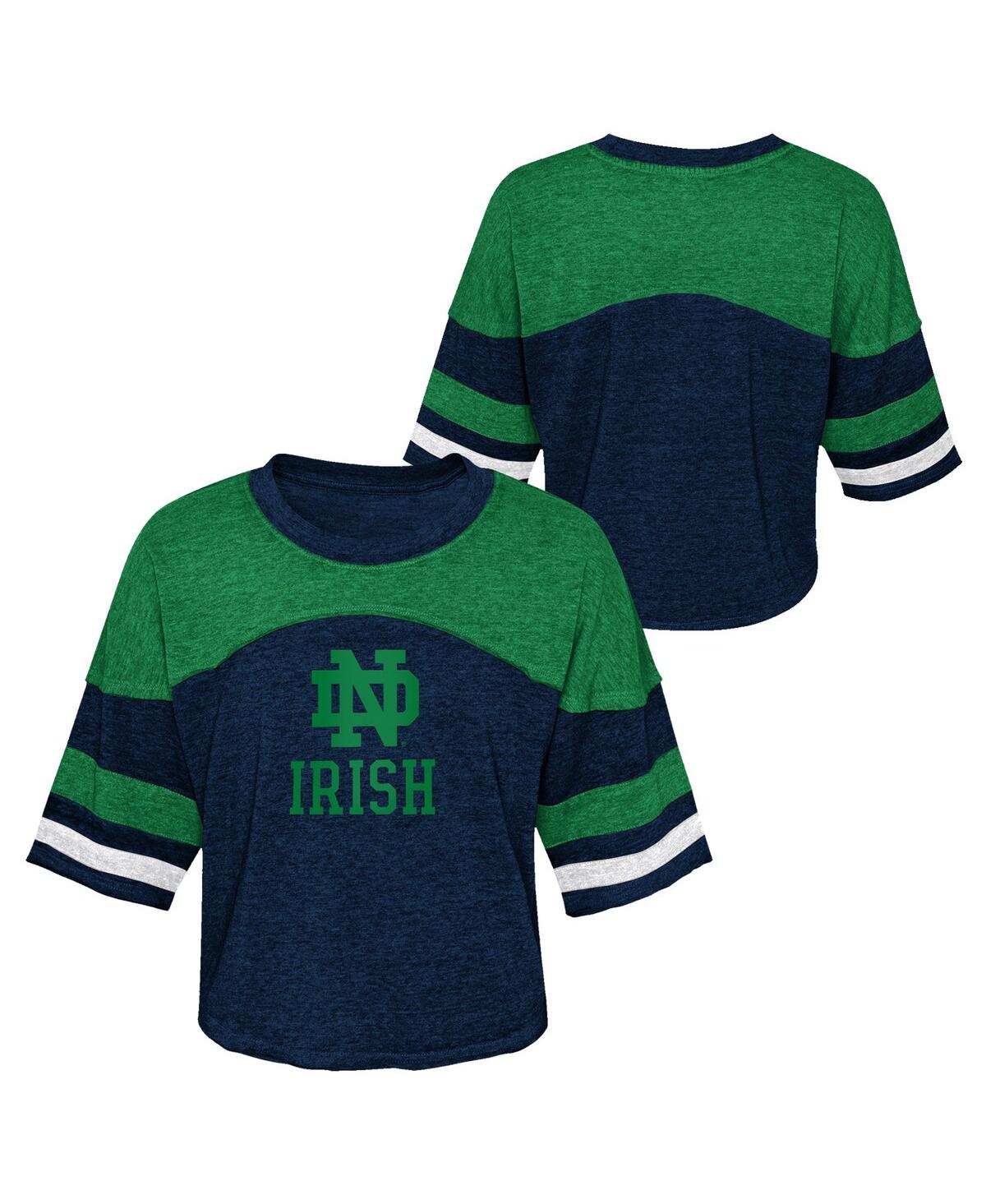 Outerstuff Kids' Big Girls Navy Distressed Notre Dame Fighting Irish Sunday Friday Sleeve Stripe Jersey T-shirt