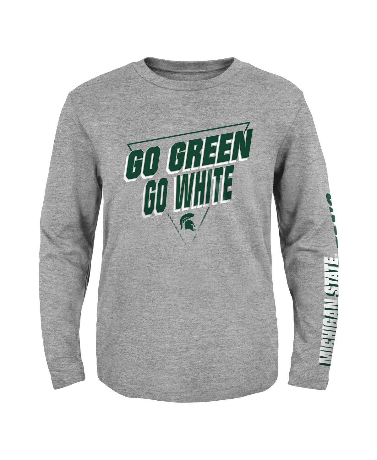 Shop Outerstuff Big Boys Heather Gray Michigan State Spartans 2-hit For My Team Long Sleeve T-shirt