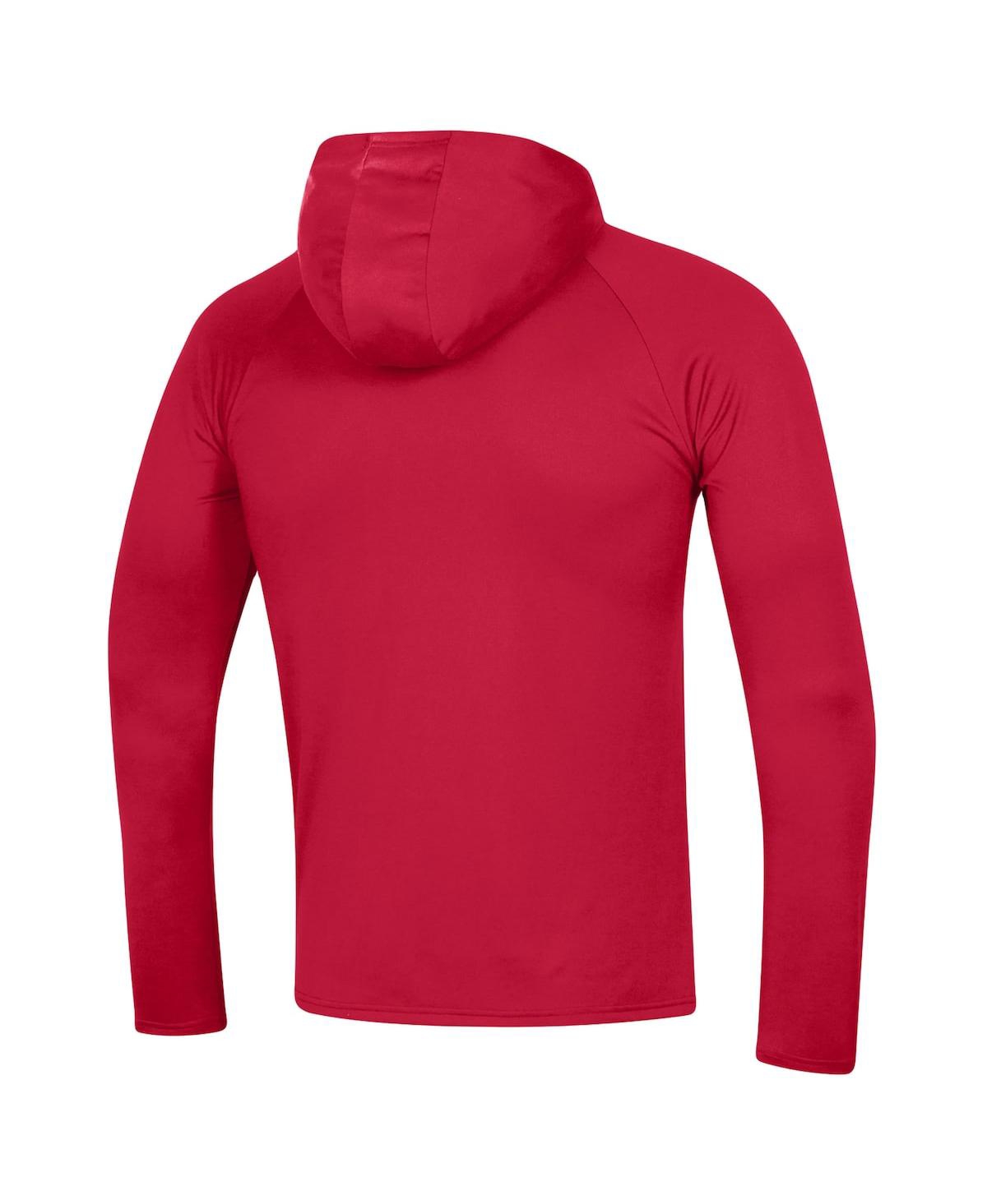 Shop Under Armour Men's  Red Maryland Terrapins 2023 Sideline Tech Hooded Raglan Long Sleeve T-shirt