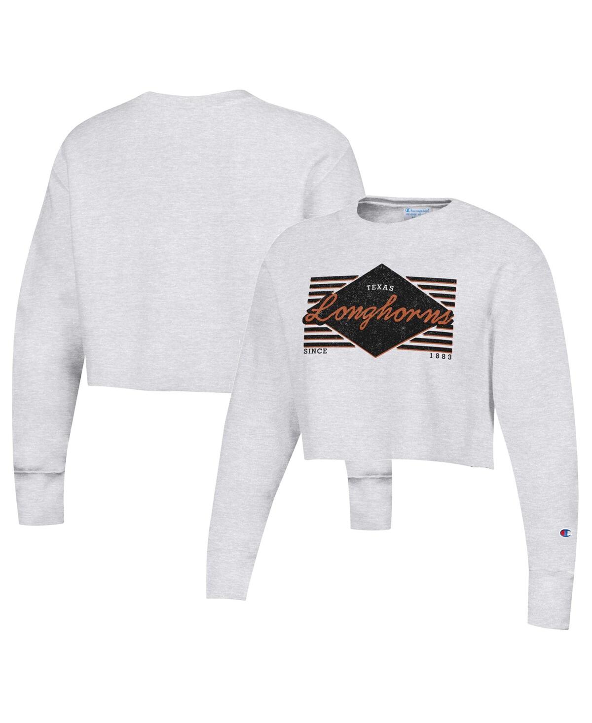 Shop Champion Women's  Heather Gray Distressed Texas Longhorns Reverse Weaveâ Cropped Pullover Sweatshirt