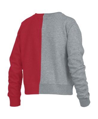 Women's Heather Gray Wisconsin Badgers Half and Half Raglan Pullover Sweatshirt