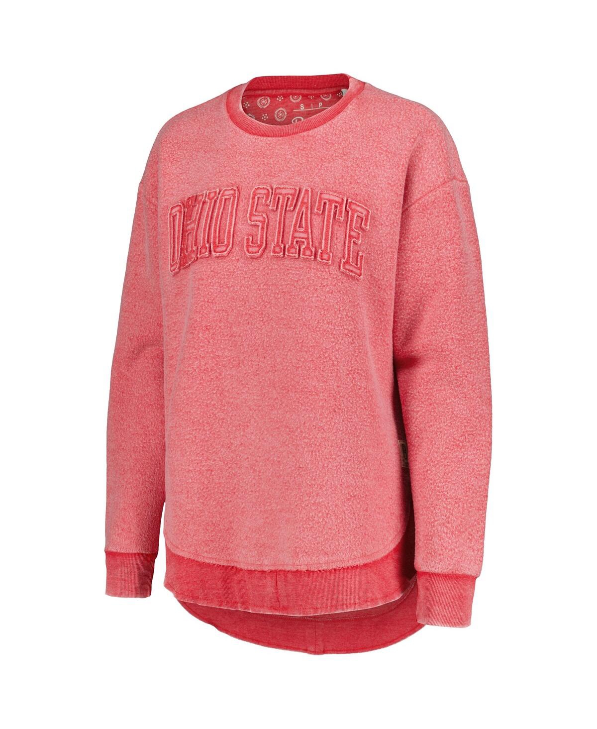 PRESSBOX WOMEN'S PRESSBOX SCARLET DISTRESSED OHIO STATE BUCKEYES PONCHOVILLE PULLOVER SWEATSHIRT 