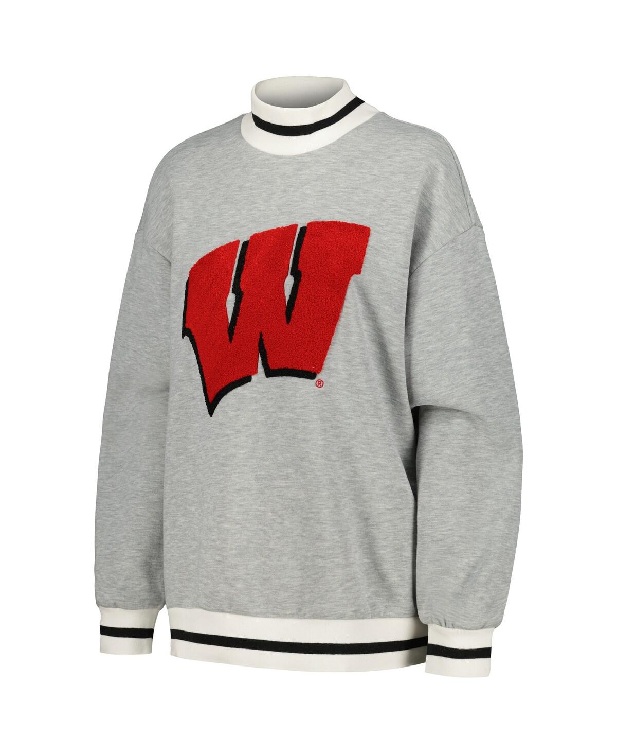 GAMEDAY COUTURE WOMEN'S GAMEDAY COUTURE ASH WISCONSIN BADGERS IN IT TO WIN IT SPORTY MOCK NECK PULLOVER SWEATSHIRT 