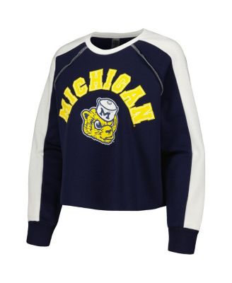 Women's Navy Michigan Wolverines Blindside Raglan&nbsp;Cropped Pullover Sweatshirt