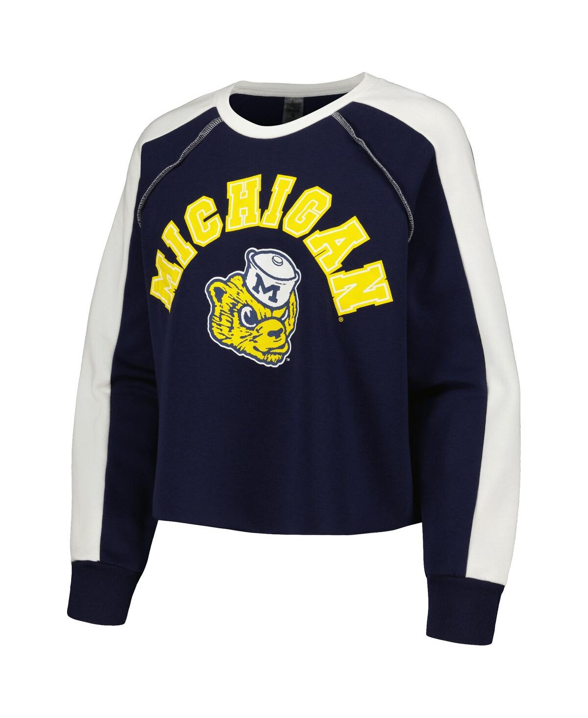 Shop Gameday Couture Women's  Navy Michigan Wolverines Blindside Raglanâ Cropped Pullover Sweatshirt