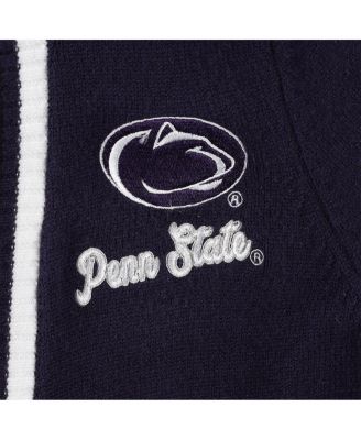Women's Navy Penn State Nittany Lions One More Round Tri-Blend Striped Cardigan Sweater
