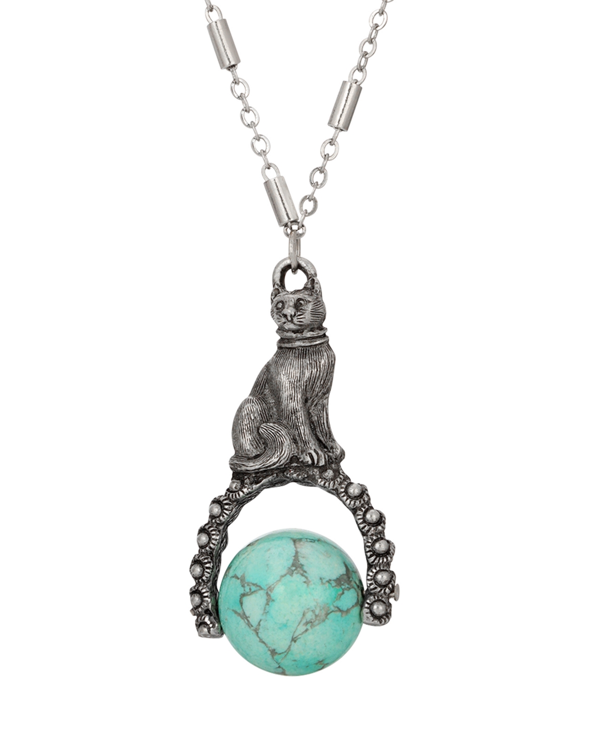 2028 TURQUOISE BEAD CAT SPINNER NECKLACE 