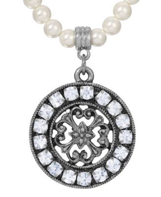 Imitation Pearl Crystal Round Pendant Necklace