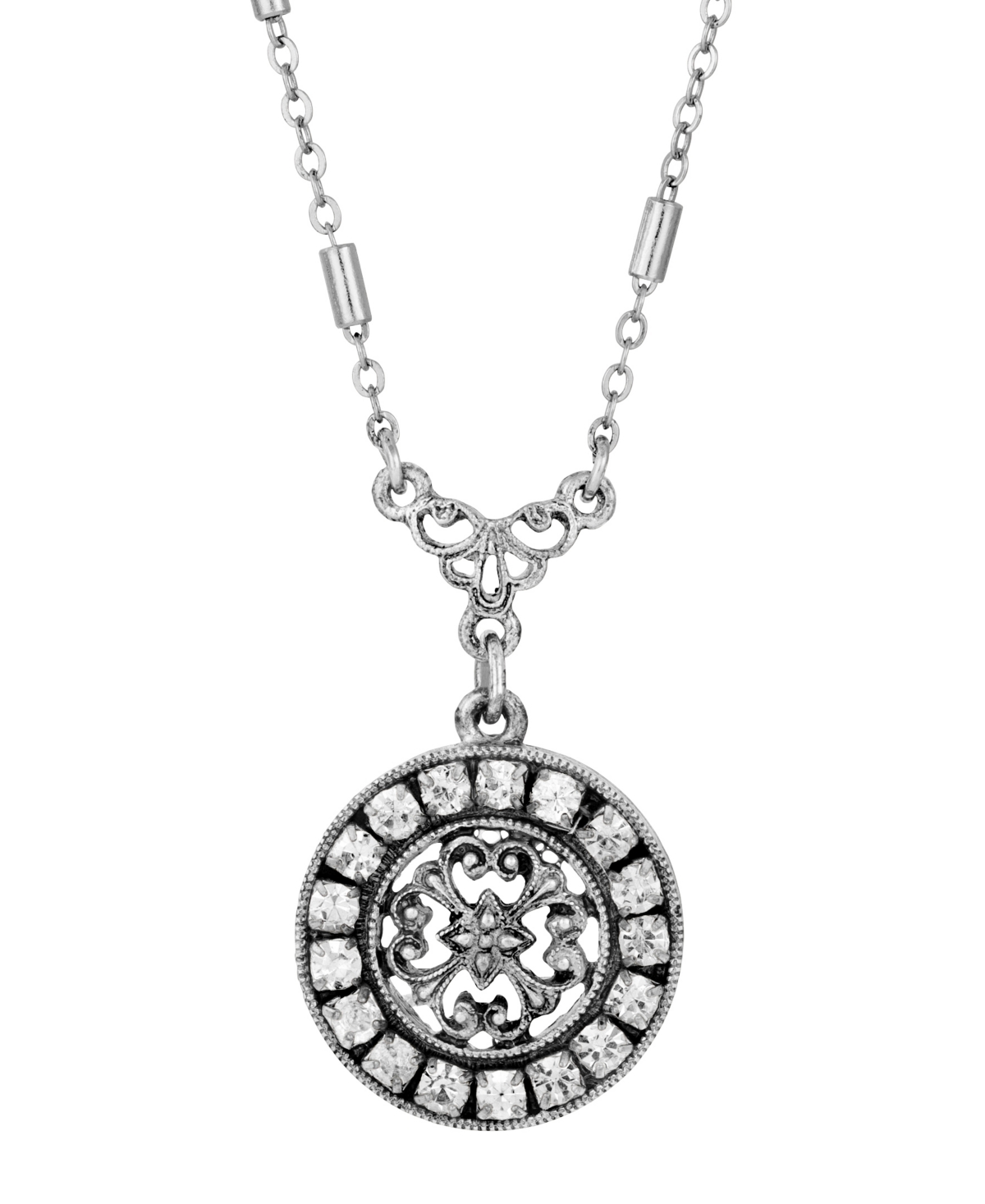 2028 Crystal Round Pendant Necklace In White