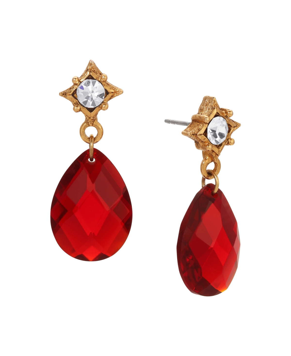 2028 Red Glass Briolette Drop Earrings