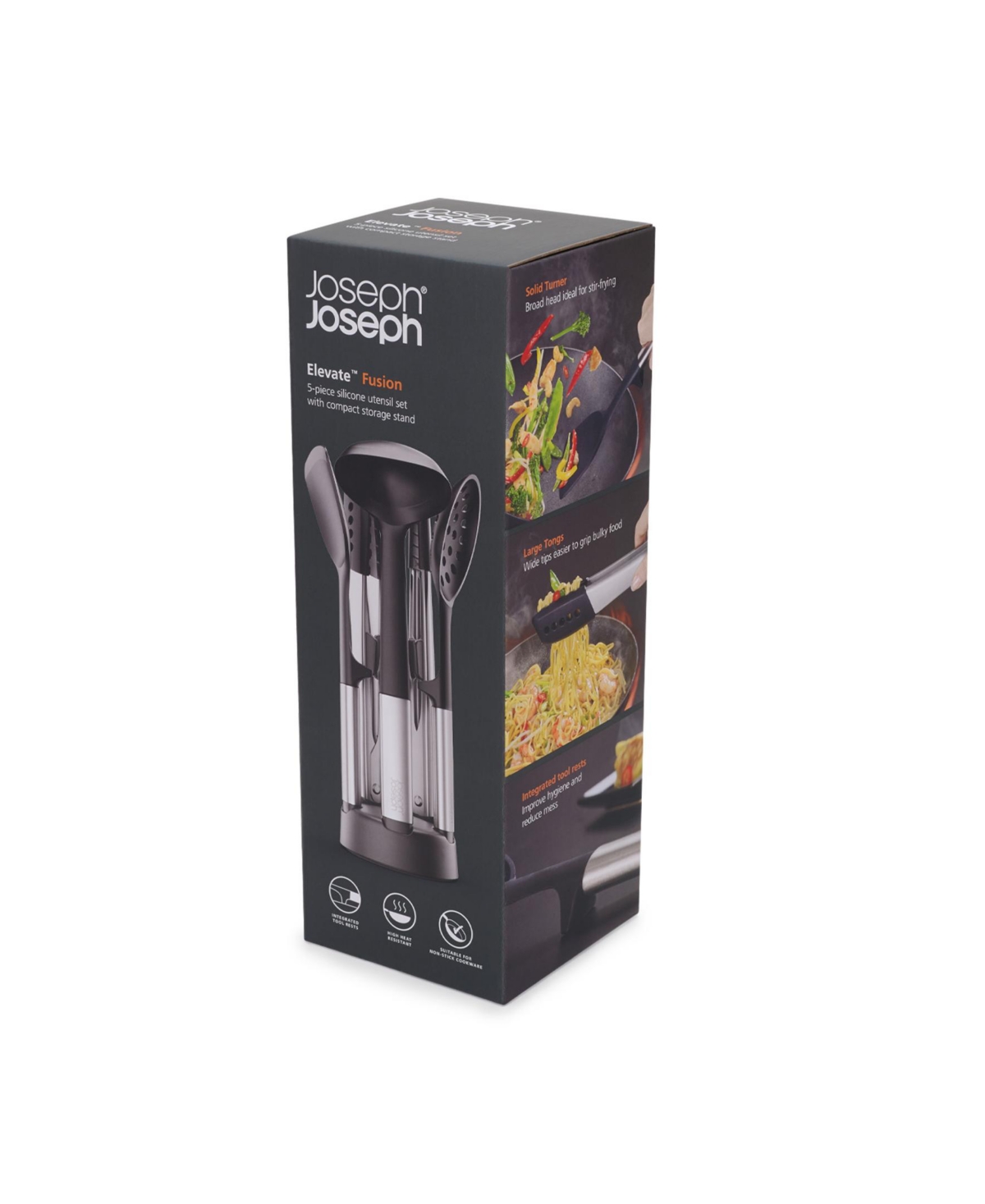 Joseph Joseph Elevate Fusion 5-piece Silicone Utensil Set With Storage Stand In Gray