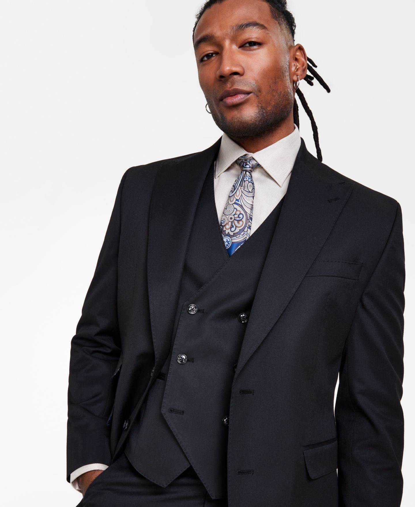 Мужской пиджак Tayion Collection Classic-Fit Solid Suit, цвет: Чёрный однотонный — фото 3