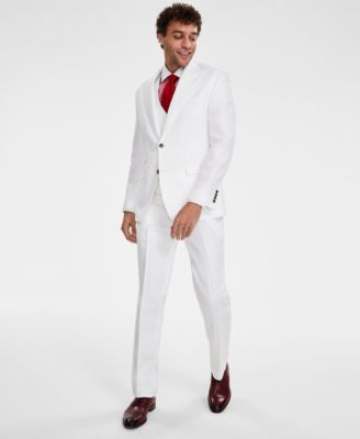 Mens Classic Fit Linen Vested Suit Separates