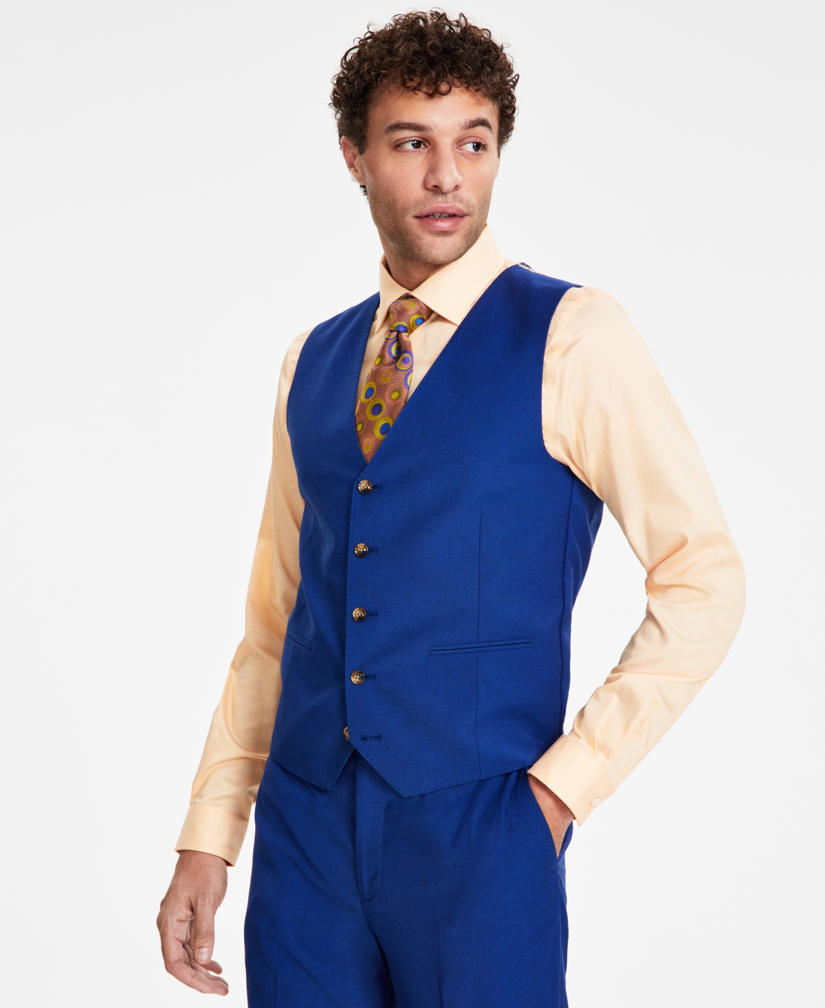Shop Tayion Collection Men's Classic Fit Solid Suit Vest In Bright Blue Solid