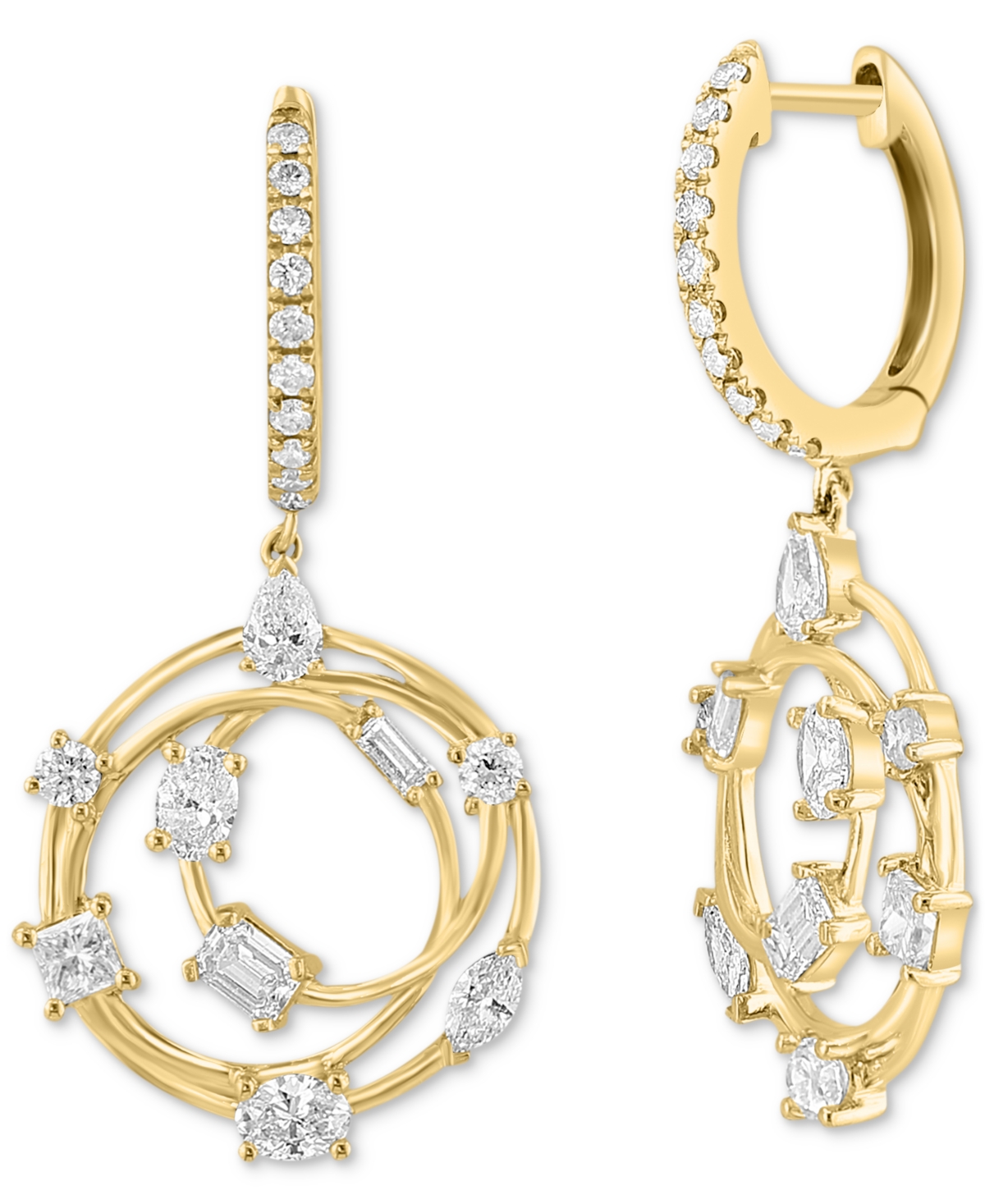 Effy Collection Effy Diamond Multi-cut Interlocking Circle Dangle Hoop Earrings (1 Ct. T.w.) In 14k Gold