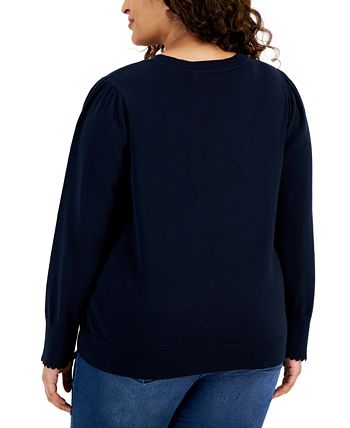Tommy Hilfiger Plus Size Heart Puff-Sleeve Sweater - Macy's