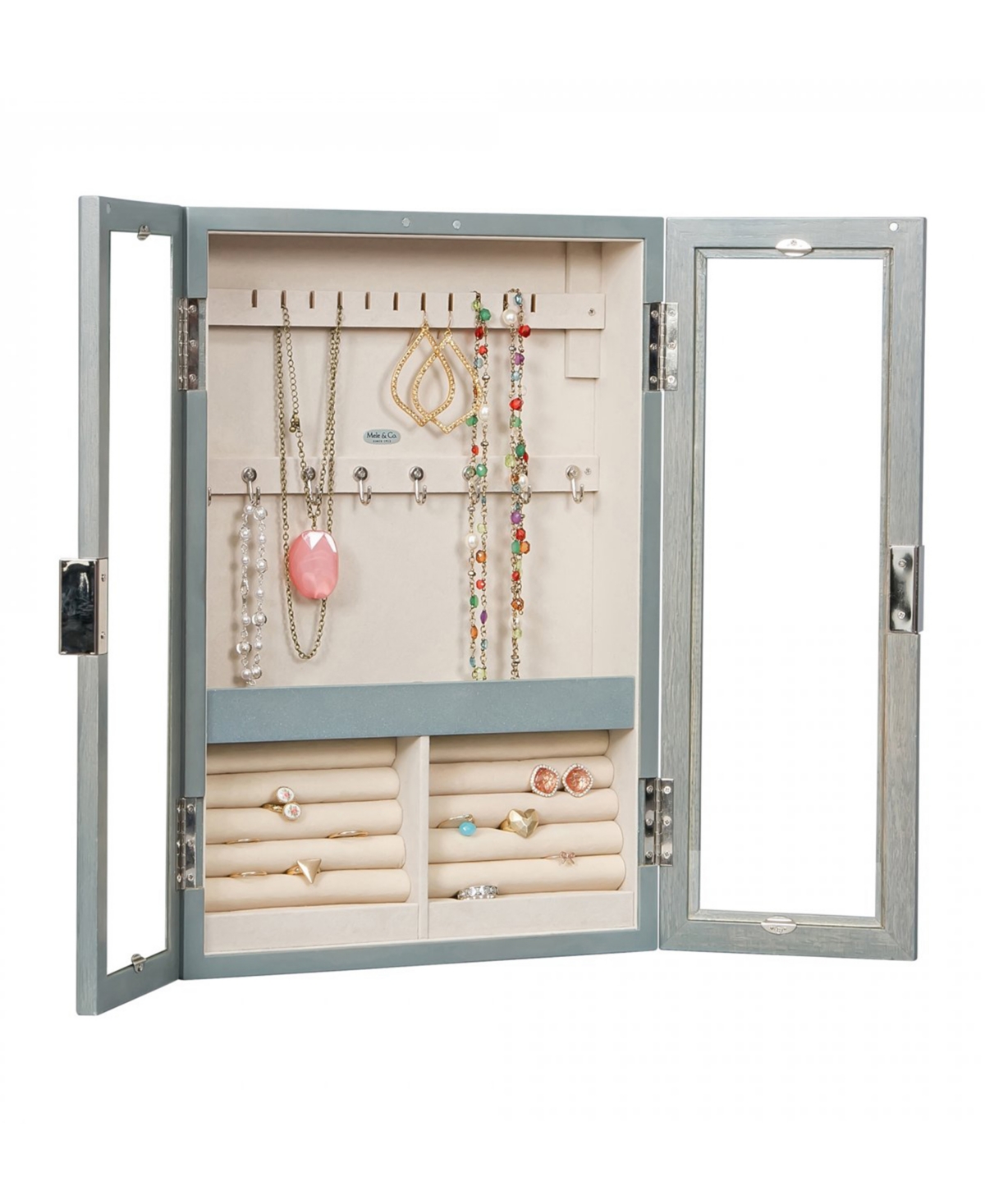 Mele & Co Leia Hanging Jewelry Cabinet In Finish In Oceanside Gray