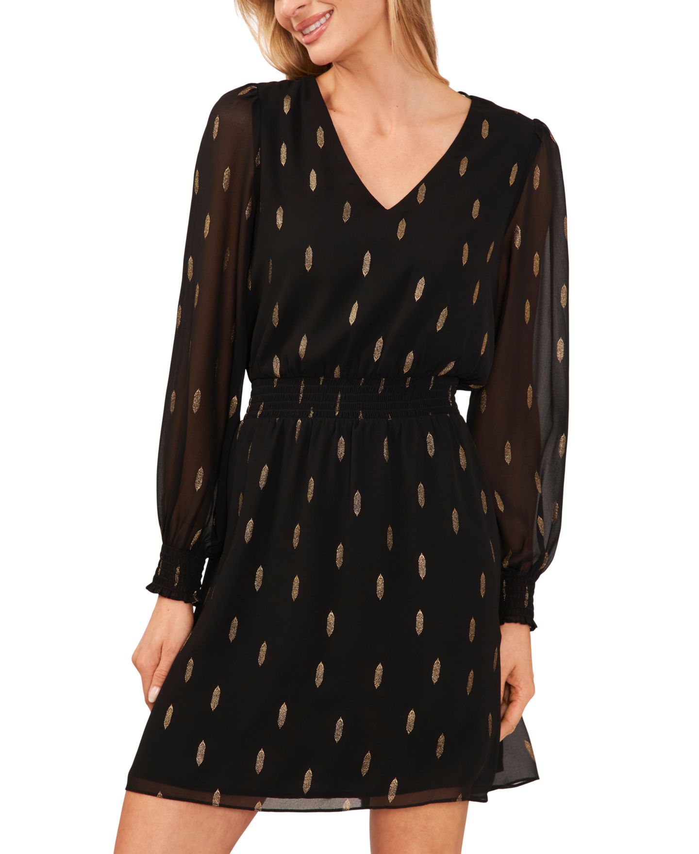 Женское платье MSK Petite Metallic Print Fit & Flare, цвет: Чёрный / Золотой — фото 4
