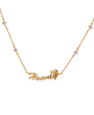 18k Gold-Plated Crystal Howdy Script Choker Pendant Necklace, 13" + 3" extender
