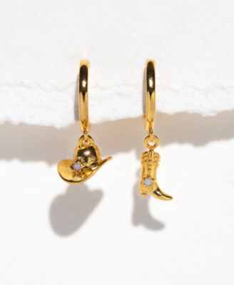 18k Gold-Plated Crystal Hat & Boot Mismatch Charm Hoop Earrings