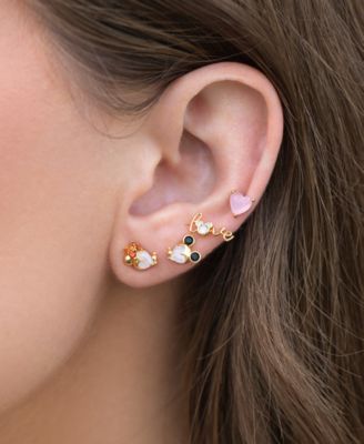 18k Gold-Plated 4-Pc. Set Mixed Crystal Forever Love Single Stud Earrings