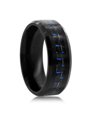 Stainless Steel Black and Blue Carbon Fiber Ring