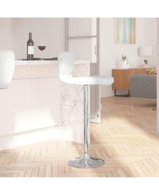 Set Of Two Swivel Bar Stools With Vertical Stitched Back And Adjustable Chrome Base With Footrest