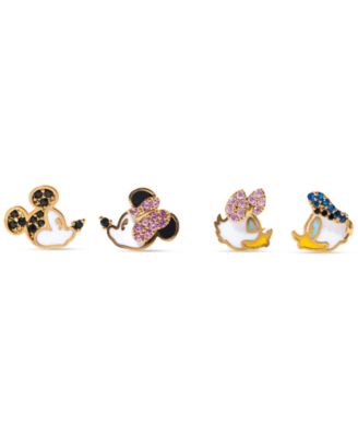 18k Gold-Plated 4-Pc. Set Color Crystal Sweethearts Single Stud Earrings