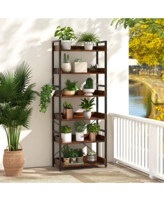 6-Tier Bookshelf Open Display Shelves Storage Rack Metal Frame