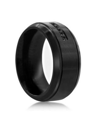 Stainless Steel Black CZ Band Ring - Black Plated
