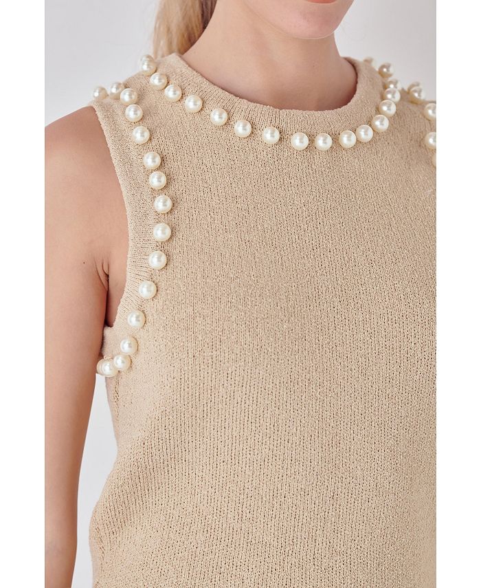 endless rose Women's Pearl Detail Knit Tank Top - Macy's