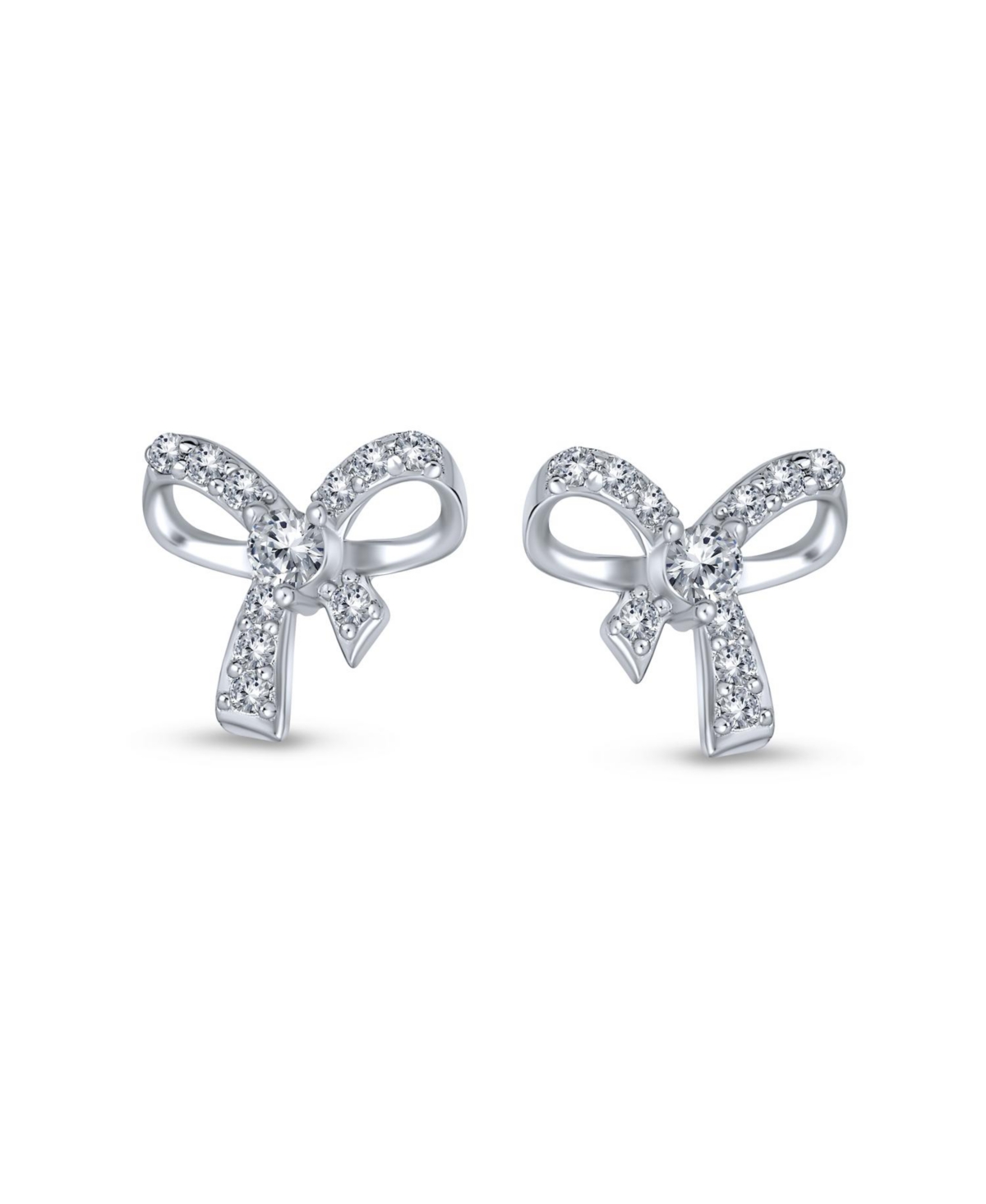 Bling Jewelry Delicate Dainty Ribbon Birthday Present Pave Cz Bow Stud Earrings For Women Sterling Silver