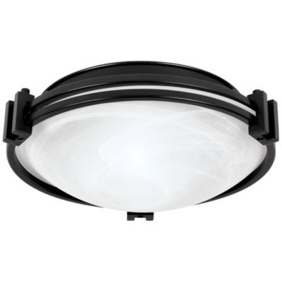Art Deco Modern Ceiling Light Flush Mount Fixture Oil Rubbed Bronze 12 3/4" Wide Marbleized Glass Bowl Shade for House Bedroom Hallway Living Room Bathroom Dining Kitchen