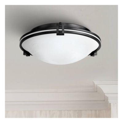 Deco Modern Close To Ceiling Light Flush Mount Fixture 16 3/4" Wide Oil Rubbed Bronze Marbleized Glass Bowl Shade for Bedroom Hallway Living Room Dining Room Bathroom Kitchen